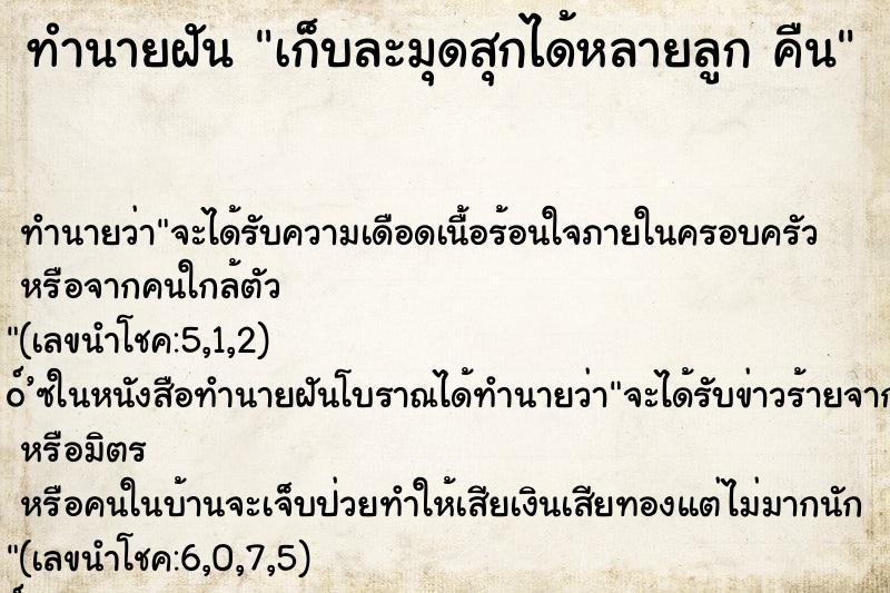 ทำนายฝันทำนายฝันเก็บละมุดสุกได้หลายลูกคืน